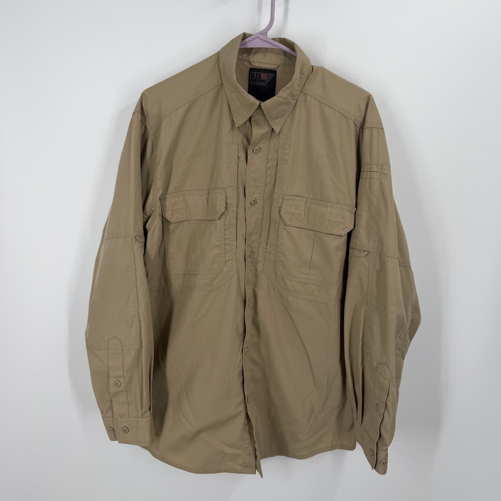 5.11 Tactical Shirt Men Medium Tan Long Sleeve Vented Pockets Workwear